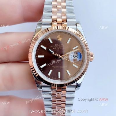 EW factory Replica Rolex Oyster Perpetual Datejust 2T Rose Gold Jubilee Chocolate Dial Watch 36MM