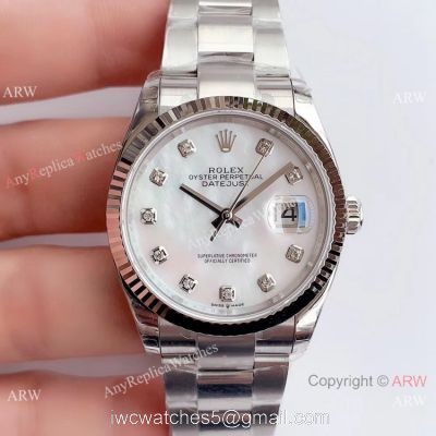 Swiss Grade Rolex Datejust 36mm SS White MOP Dial Watch Rolex EW Factory Swiss 3235 316L