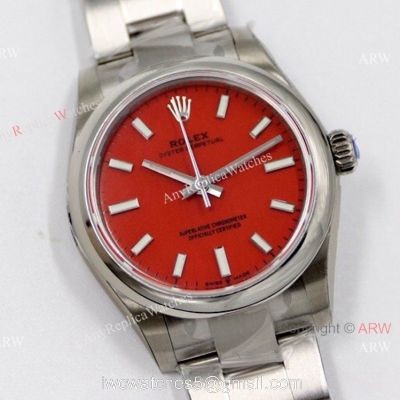 EW Factory 31mm Swiss Grade Replica Rolex Oyster Perpetual Watch Stainless Steel Red Dial