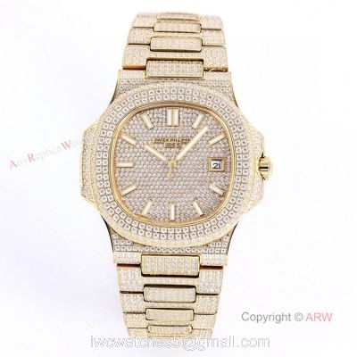 Iced Out Patek Philippe 5719 Patek Philippe Nautilus Bust Down All Gold Watch Replica