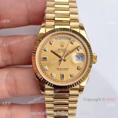 (EW Factory )Swiss Grade 1 Rolex Day-Date All Gold 36mm Watch ETA3255 Movement