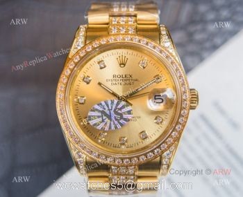Swiss Copy Yellow Gold Rolex Datejust Diamond Watches For Men