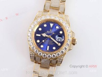 High Quality Yellow Gold Iced Out Rolex Submariner Clone Watch