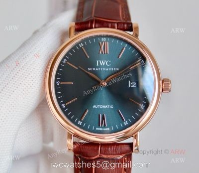 High Quality IWC Portofino Rose Gold Blue Dial Automatic Replica Watch