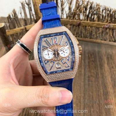 Copy Franck Muller Vanguard Chronograph Rose Gold Iced Out Watch 44mm