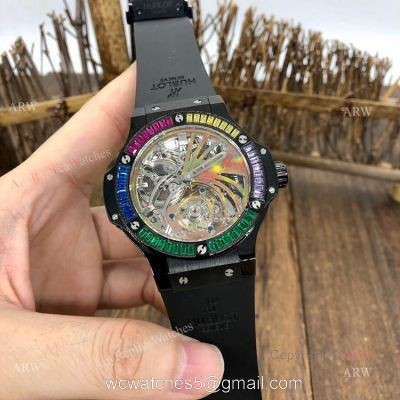1:1 Swiss Replica Hublot Tourbillon Skeleton Big Bang Black Rainbow Watch