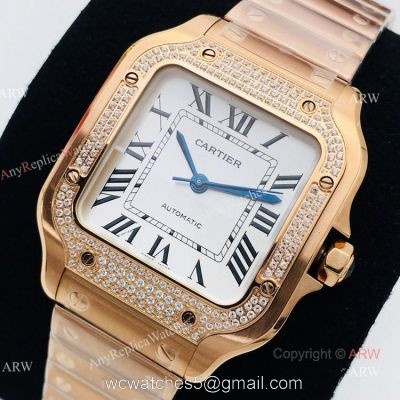 BV Factory 1:1 Cartier Santos De Cartier Watch Copy Rose Gold Diamond Ladies