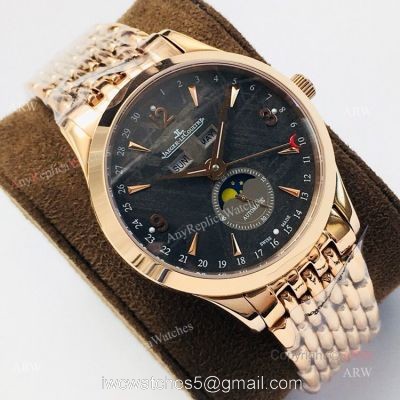 (JLF) Replica Jaeger Lecoultre Master Ultra Thin Moon Black Dial Rose Gold Watch