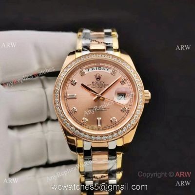 Copy Rolex DayDate Special Edition Men Watch Two Tone Rose Gold Diamond