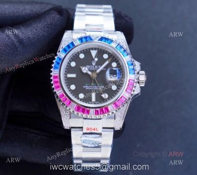 Swiss Reeplica Rolex GMT-Master ii Saru GMT Rainbow Diamond ETA2836 Watch