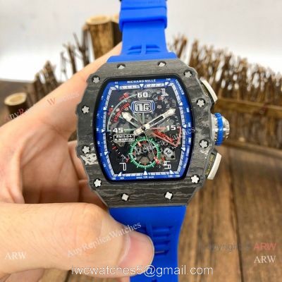 New Richard Mille rm11-04 Men Watch Carbon Case Blue Rubber Strap