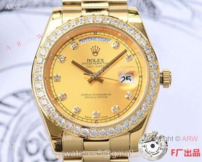 NEW UPGRADED Copy Rolex Day-date II All Gold Diamond Watch 41mm