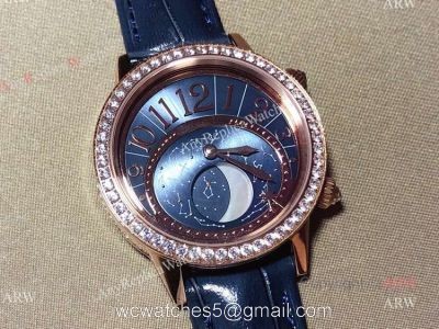 New Replica Jaeger-Lecoultre Rendez-Vous Moon Serenity Rose Gold Blue Dial Diamond Watch 36mm