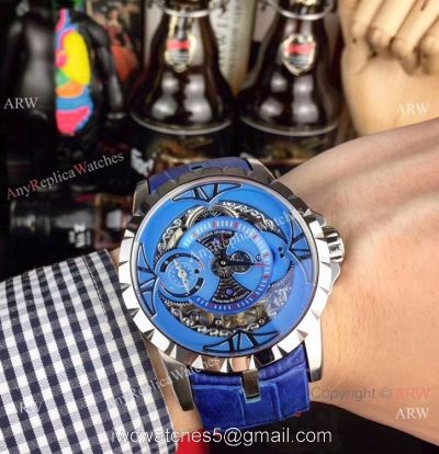 Copy Roger Dubuis Excalibur Quatuor Watches  SS Blue Dial