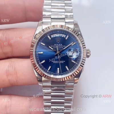 (EW)Swiss 3255 Rolex Day Date 36mm Watch Stainless Steel President Blue Dial