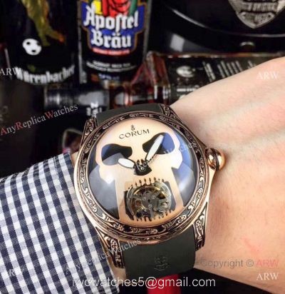 AAA Replica Corum Bubble Skull Watch Rose Gold &8216;Tattoo Rubber Strap