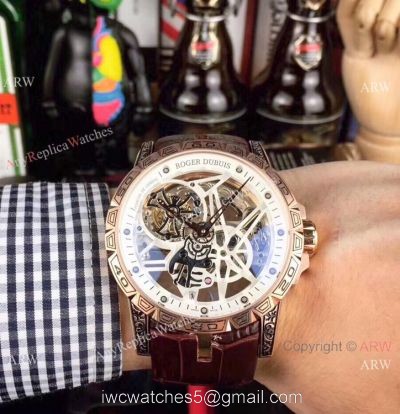 Copy Roger Dubuis Excalibur 46 Tourbillon Watches Rose Gold Tattoo