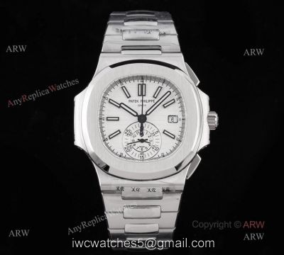 New Swiss Replica Patek Philippe Nautilus Silver Case White Dial Chronograph Watch