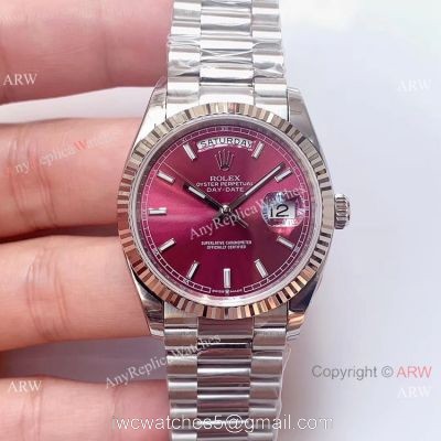 (EW)Swiss 3255 Replica Presidential Rolex Day-Date 36mm Watch Stainless Steel Red Dial