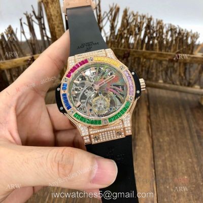 1:1 Quality Replica Hublot Tourbillon Skeleton Rose Gold Rainbow Watch