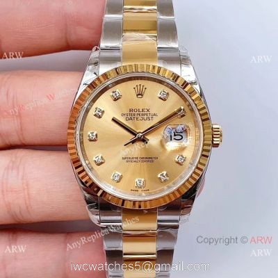EWF Swiss Rolex Datejust Two Tone Diamond 36mm Watch EW Factory 3235 Movement
