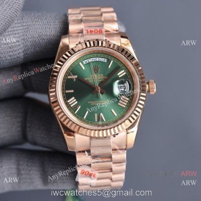 Swiss Quality Rolex Daydate II Citizen 8215 Watch Rose Gold Olive Green Dial 41mm
