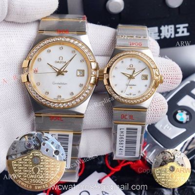 New Replica Omega Constellation Two Tone Diamond Bezel Omega Couple Watch