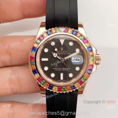 Rolex Yachtmaster 116695SATS Rose Gold Rainbow Bezel Watch Noob Factory/316L/Swiss ETA2836