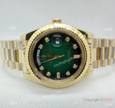 Replica Rolex Presidential Diamond Day-Date Green Dial Yellow Gold Watch 40mm
