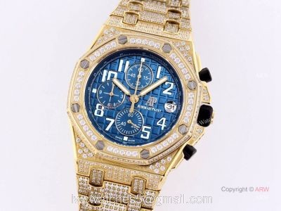 Fake Audemars Piguet Royal Oak Quartz Chronograph Blue Dial All Gold AP Watch