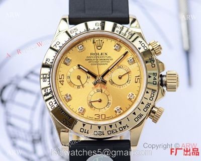 Best Replica Rolex Daytona Rubber Band Watch Gold Diamond Face 40mm