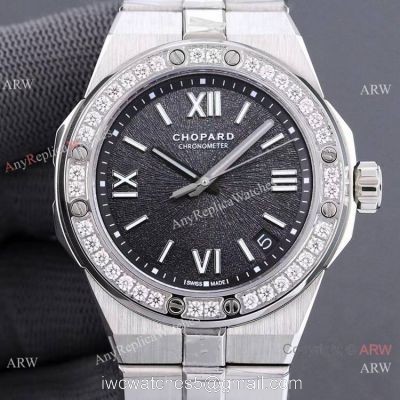 Swiss Replica Chopard Alpine Eagle Large Steel Black Dial 41mm Watch with Diamond Bezel