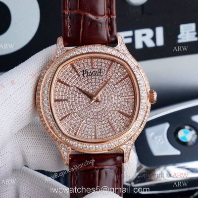 Swiss Grade Replica Piaget Black Tie Rose Gold Diamond Mens Automatic Watches