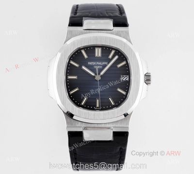 Swiss Replica Patek Philippe Nautilus Dark Blue Dial Silver Case Automatic Watch