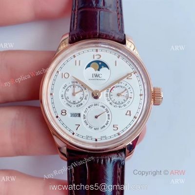 V9 Factory Replica IWC Portugieser Perpetual Calendar 41mm Rose Gold White Dial Moonphase Watch
