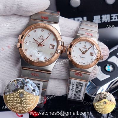 New Omega Constellation Two Tone Rose Gold White MOP Dial Wrist Omega Couple Watch