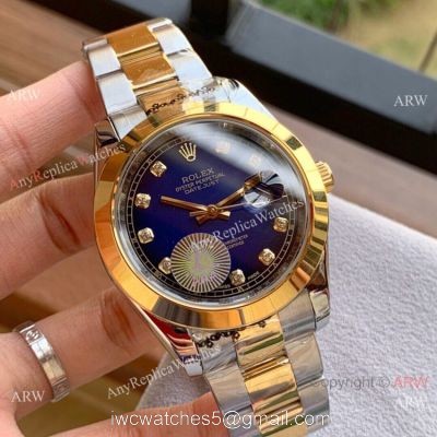 Upgraded Rolex Datejust II Replica Watch 41mm Two Tone Blue Diamond Face