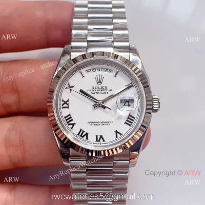 Swiss Grade 1 Rolex DayDate EWF Swiss 3255 White Roman Dial Watch 36mm
