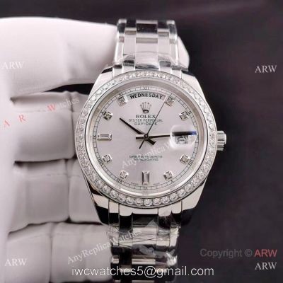 Rolex Day Date Special Edition Stainless Steel Diamond Bezel Watch 40mm