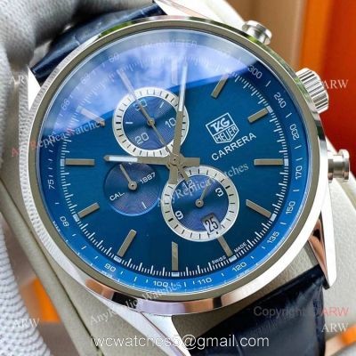 Buy Replica Tag Heuer Carrera Blue Dial Leather Strap Watches