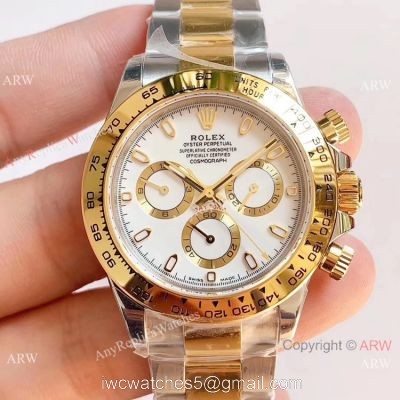 1:1 Best Clone Rolex Daytona Two Tone White Dial Watch Noob Factory 904L 4130 Movement
