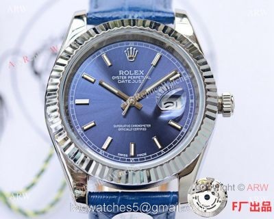 NEW UPGRADED Replica Rolex Datejust II Watch SS Blue Dial Blue Leather Strap