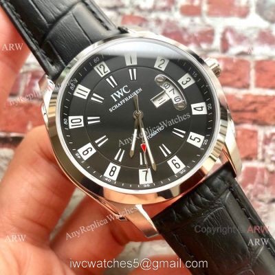 Best Replica IWC Schaffhausen Watch Black Dial Leather Strap