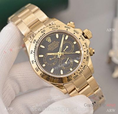 Copy Rolex Daytona Yellow Gold Black Face 40mm Watch  High Quality