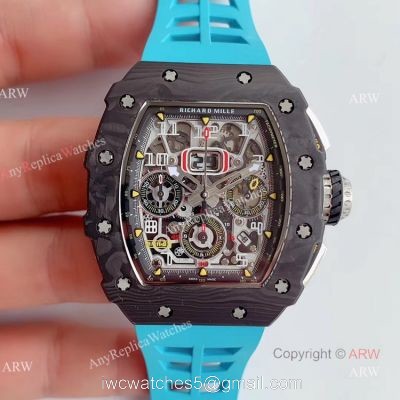 KV Factory V2 Upgraded Knockoff Richard Mille RM011 Carbon Watch With Blue Rubber Bracelet