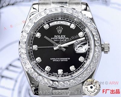 NEW UPGRADED Copy Rolex Day Date Presidential 41mm Watch Black Diamond