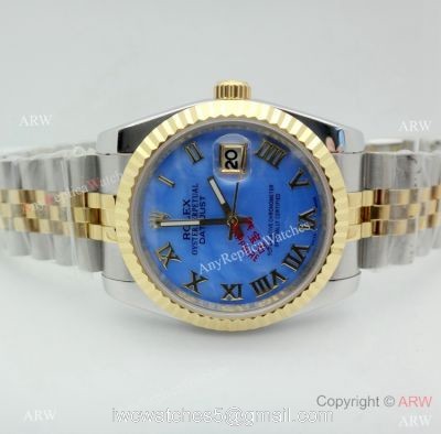 Copy Rolex Datejust 36mm Two Tone Blue Mother of Pearl Dial Watch