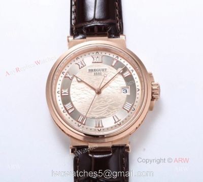Best Copy Breguet Marine 5517 Rose Gold Brown Leather Strap Mens Watch