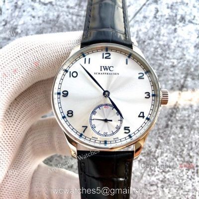 IWC Portuguese 44mm Watch Replica Black Leather Strap Silver Dial