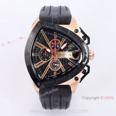 New Copy Lamborghini Spyder 9004 Chrono Watch Rose Gold Black Bezel